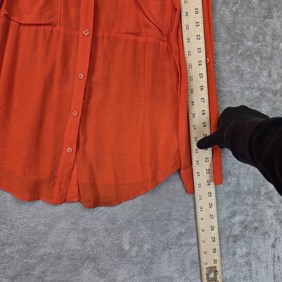 Splendid Shirt Womens XS Orange Double Pocket Button Up Sheer Rayon Blouse Top - Picture 8 of 13